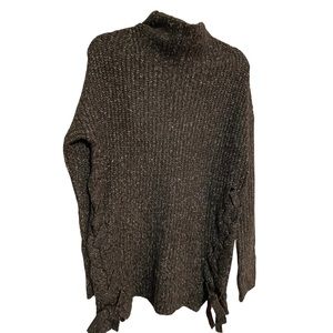 Long chunky knit long sleeve turtleneck sweaters small grey with side ties NWT